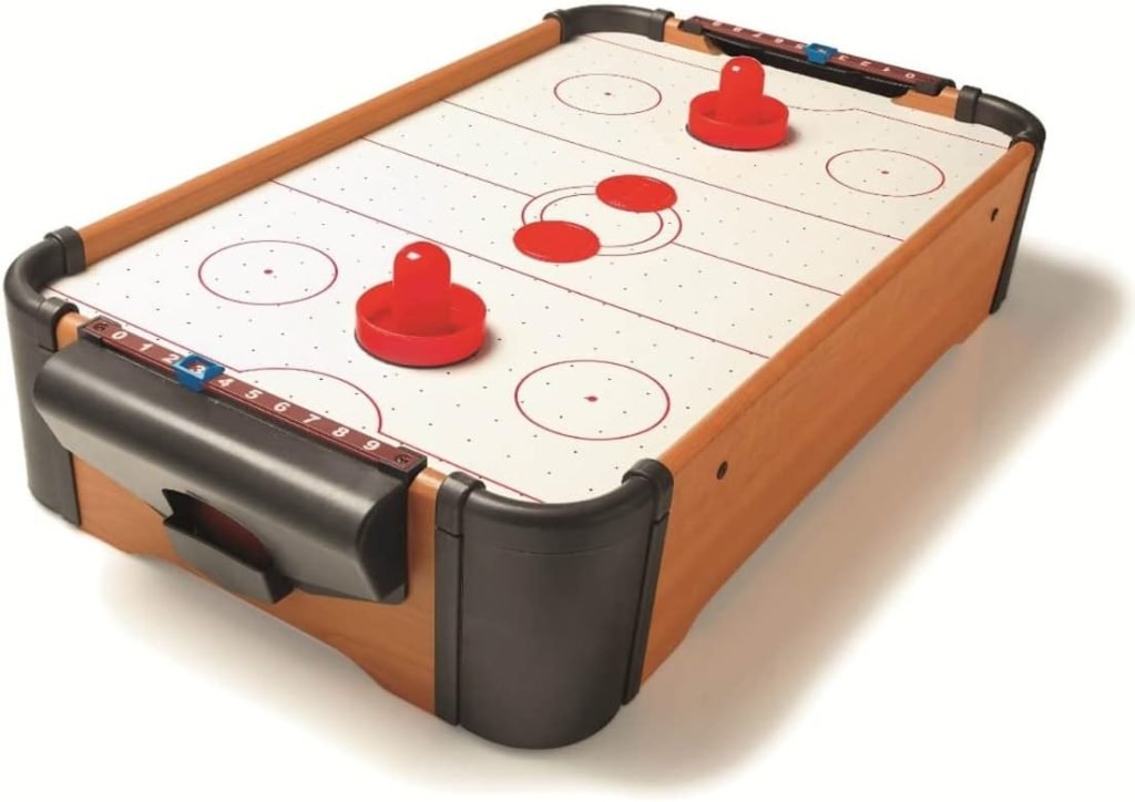 Air Hockey De Table 56x31 Cm – 2 Palettes, 2 Palets, Bois/plastique, Fonctionne Avec 8 Piles AA